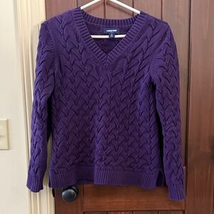 Lands' End Women's V-Neck Sweater in Deep Purple